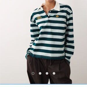 Adidas Green Striped Rugby Polo